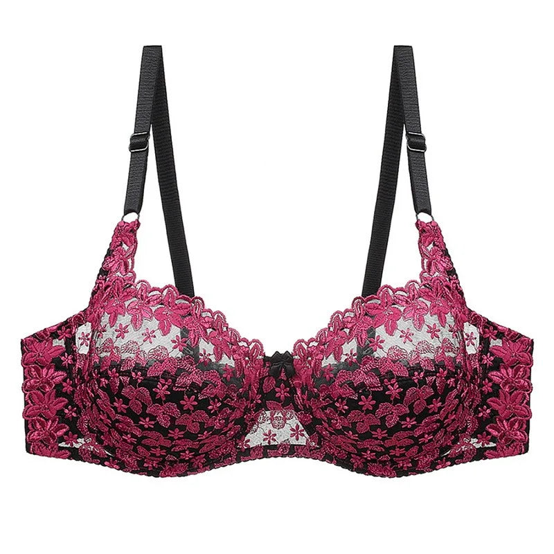 Plus Size Embroidered Lace Push-Up Bra – Elegant & Supportive-Red-10CD-State of Style
