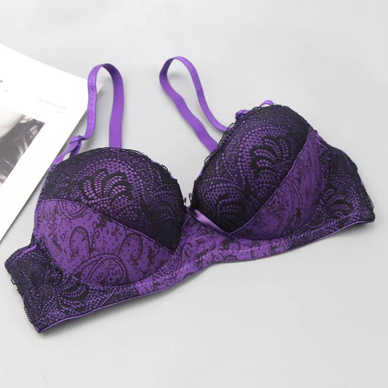 Plus Size Embroidered Lace Push-Up Bra-Purple-12B-State of Style