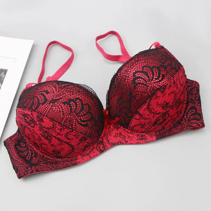 Plus Size Embroidered Lace Push-Up Bra-Red-12B-State of Style