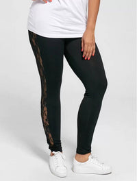 Plus-Size Fitness Leggings with Lace Detailing-Black-2XL-State of Style