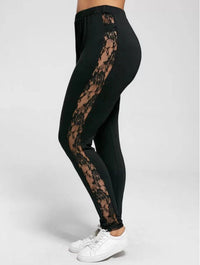 Plus-Size Fitness Leggings with Lace Detailing-Black-2XL-State of Style