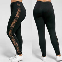 Plus-Size Fitness Leggings with Lace Detailing-Black-2XL-State of Style