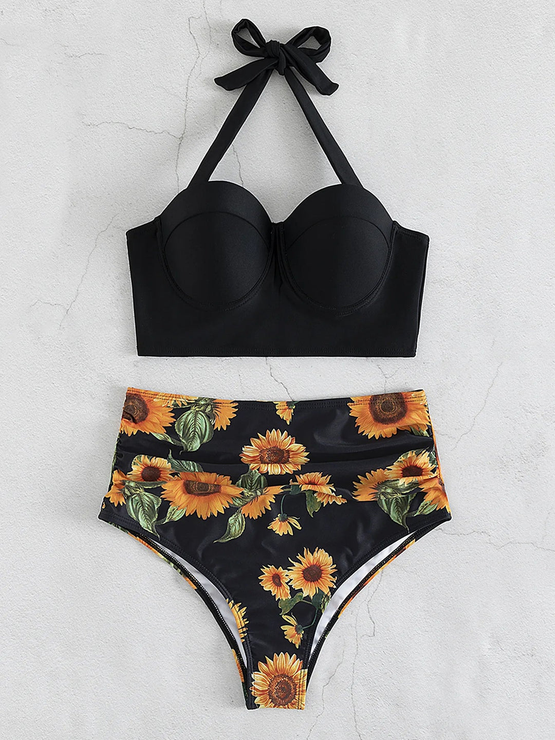 Plus Size Floral Fantasy Push-Up Bikini Set-Black-2XL-State of Style