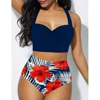 Plus Size Floral Fantasy Push-Up Bikini Set-Blue-2XL-State of Style