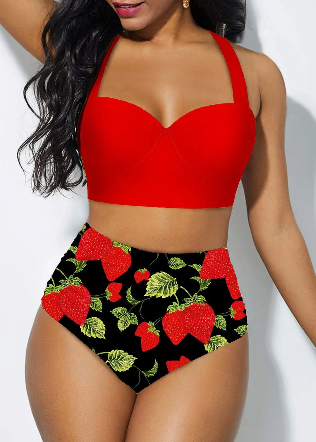 Plus Size Floral Fantasy Push-Up Bikini Set-Strawberry-2XL-State of Style