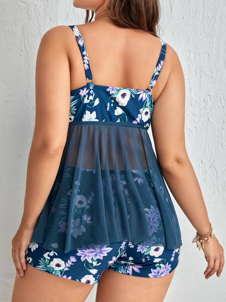 Plus Size Floral Mesh Beach Babe Set-Blue-2XL-State of Style