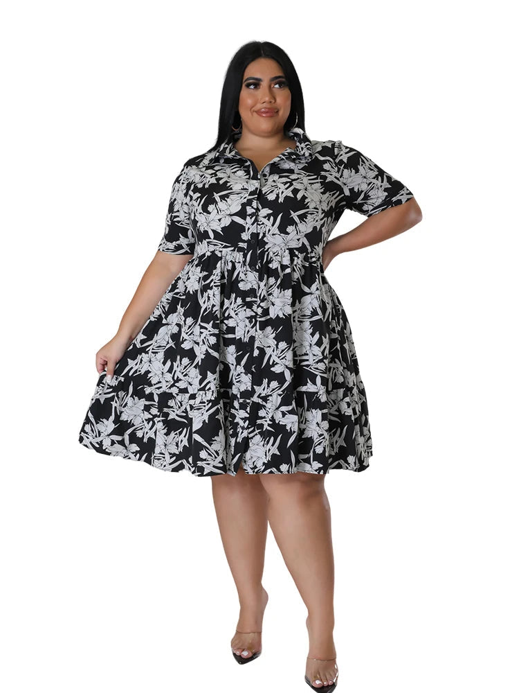 Plus Size Floral Midi Dress – Elegant & Flattering for Any Occasion-Black-2XL-State of Style