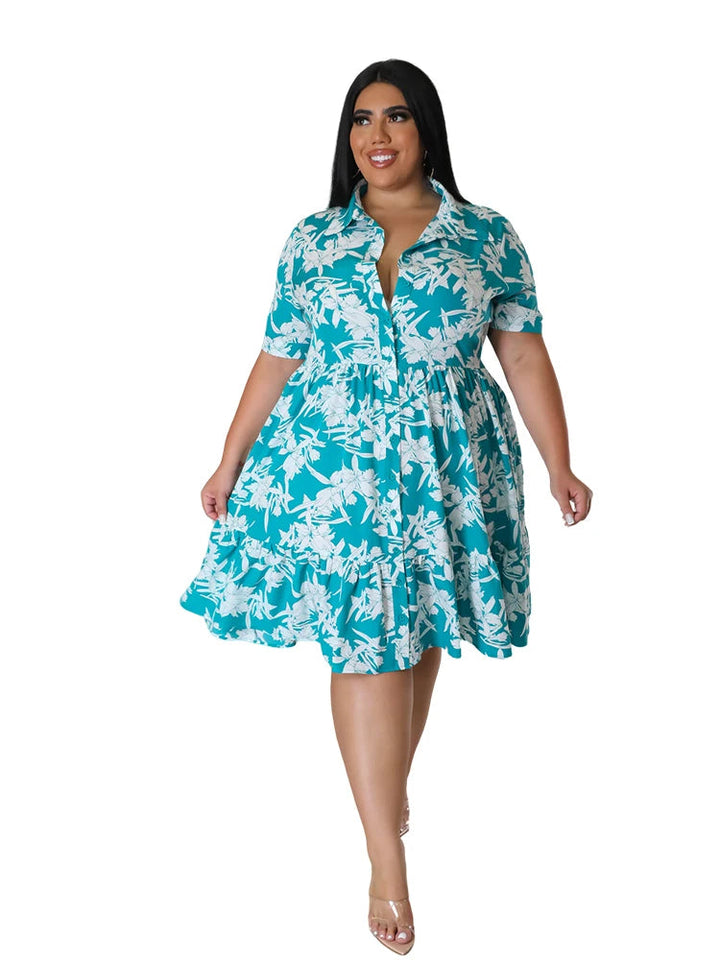 Plus Size Floral Midi Dress – Elegant & Flattering for Any Occasion-Sky Blue-2XL-State of Style