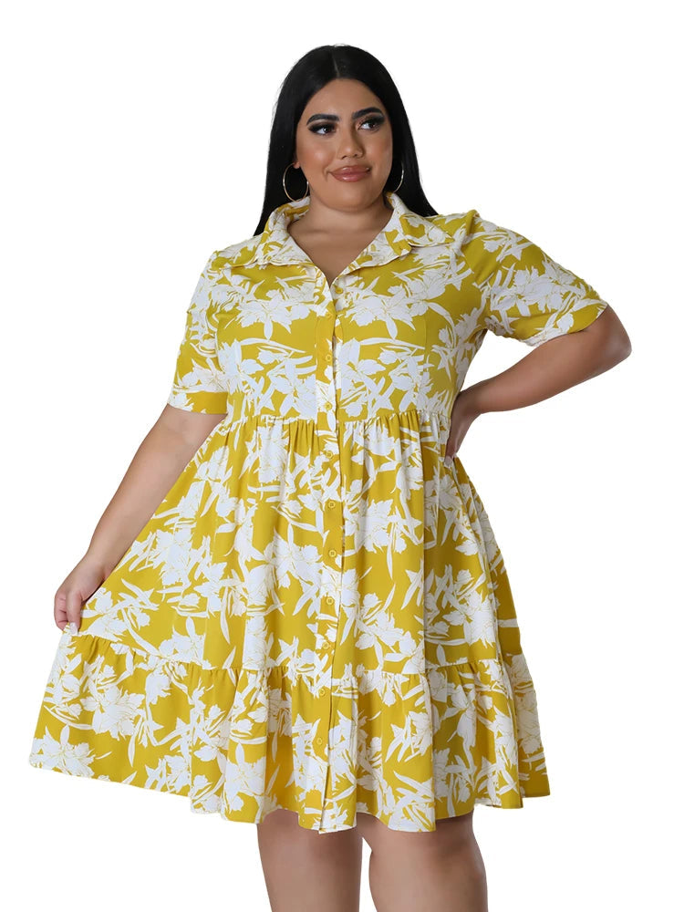 Plus Size Floral Midi Dress – Elegant & Flattering for Any Occasion-Yellow-2XL-State of Style