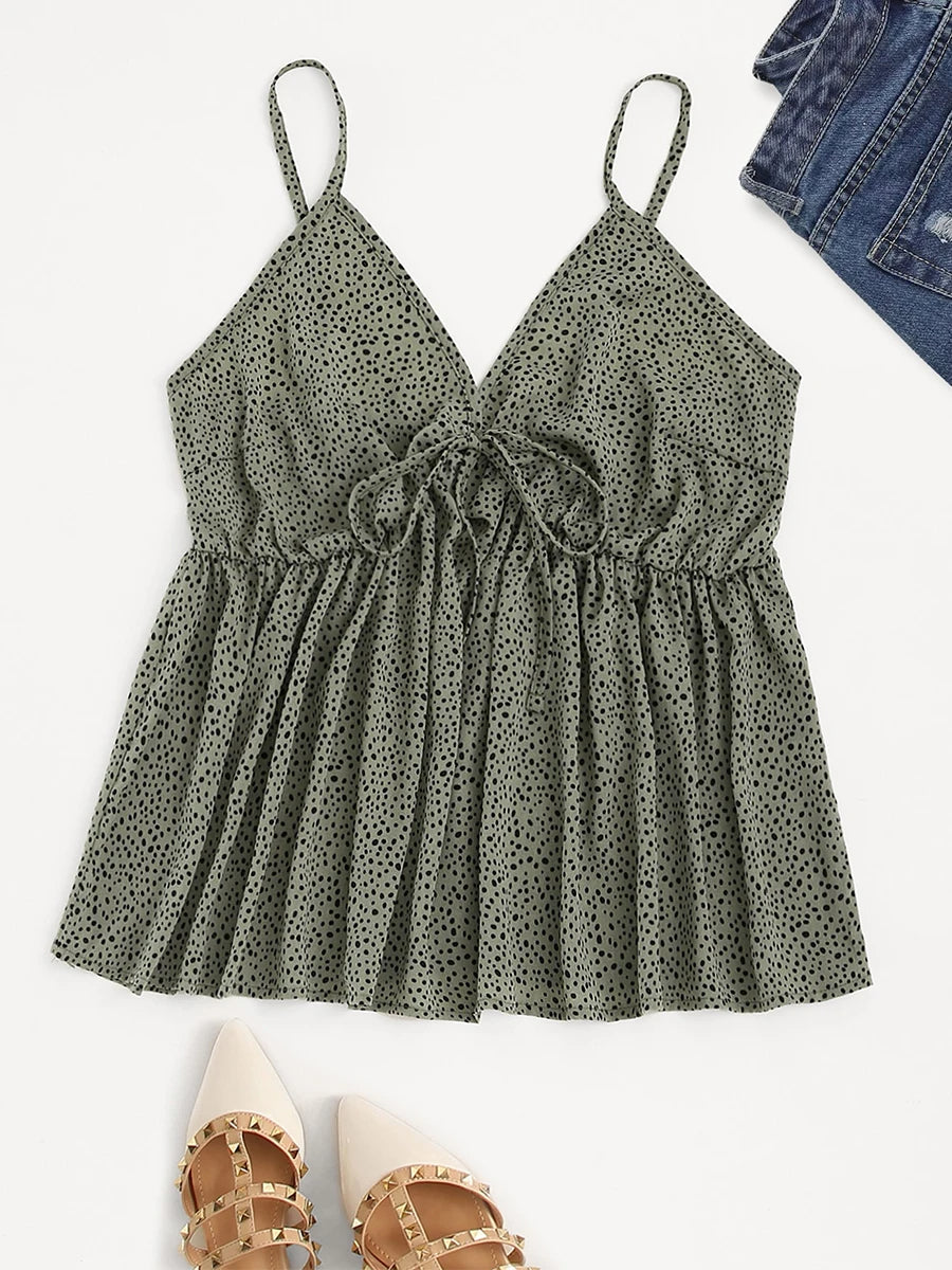 Plus Size Floral Tie-Strap Peplum Camisole Top-Moss Green-2XL-State of Style