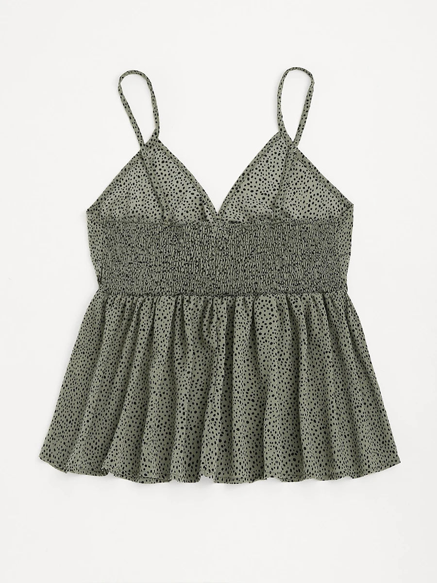 Plus Size Floral Tie-Strap Peplum Camisole Top-Moss Green-2XL-State of Style