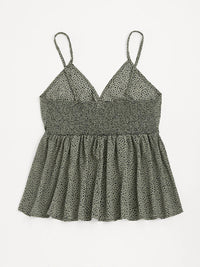 Plus Size Floral Tie-Strap Peplum Camisole Top-Moss Green-2XL-State of Style