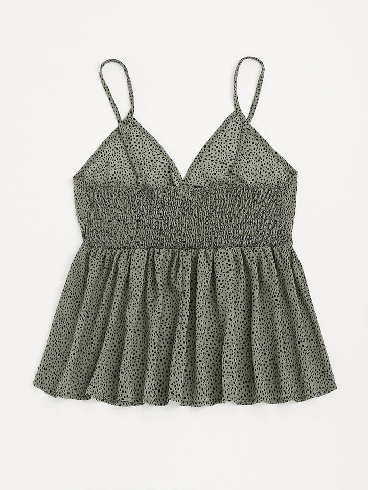 Plus Size Floral Tie-Strap Peplum Camisole Top-Moss Green-2XL-State of Style