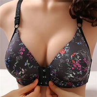 Plus Size Front Closure Floral Bra – Comfortable & Feminine-Black-12AB-State of Style