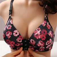 Plus Size Front Closure Floral Bra – Comfortable & Feminine-Black Pink-12AB-State of Style