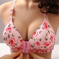 Plus Size Front Closure Floral Bra – Comfortable & Feminine-Pink-12AB-State of Style