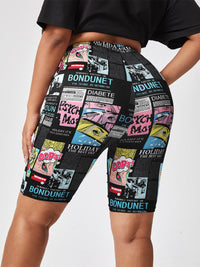 Plus Size Fun Cartoon Print High-Waisted Shorts-Multicoloured-2XL-State of Style
