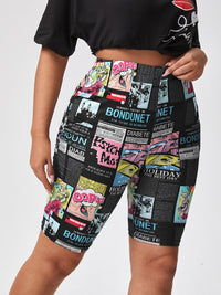 Plus Size Fun Cartoon Print High-Waisted Shorts-Multicoloured-2XL-State of Style