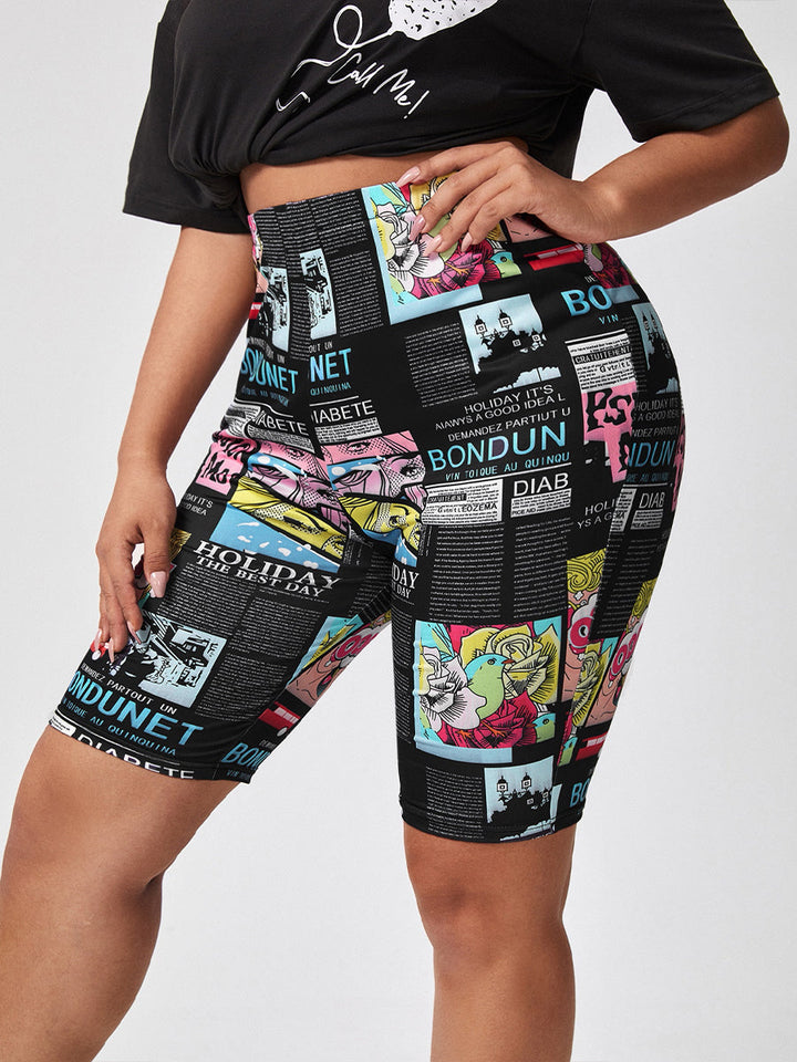 Plus Size Fun Cartoon Print High-Waisted Shorts-Multicoloured-2XL-State of Style