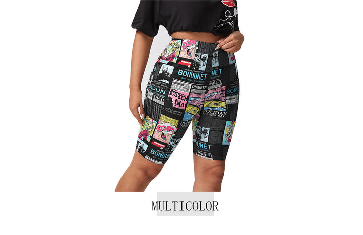 Plus Size Fun Cartoon Print High-Waisted Shorts-Multicoloured-2XL-State of Style