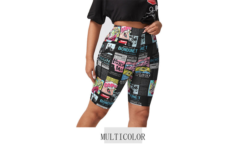 Plus Size Fun Cartoon Print High-Waisted Shorts-Multicoloured-2XL-State of Style