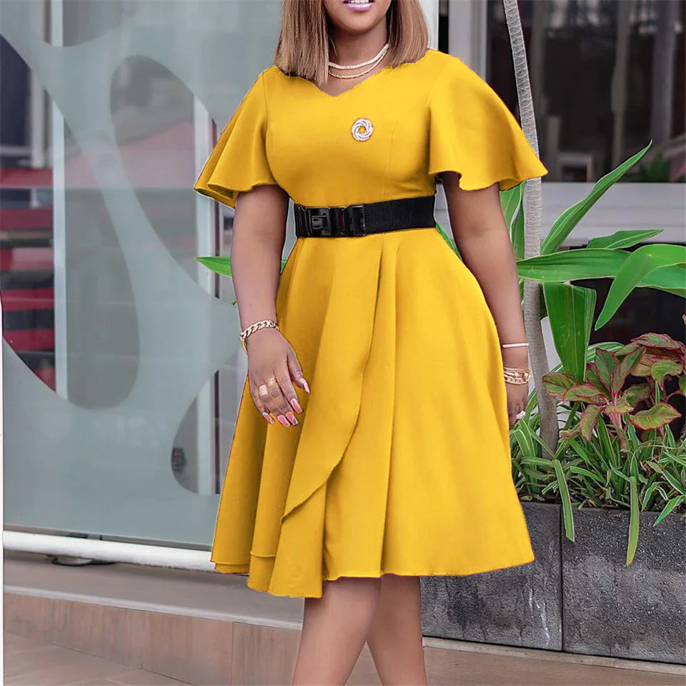 Plus Size High Waist A-Line Dress-Blue-S-State of Style