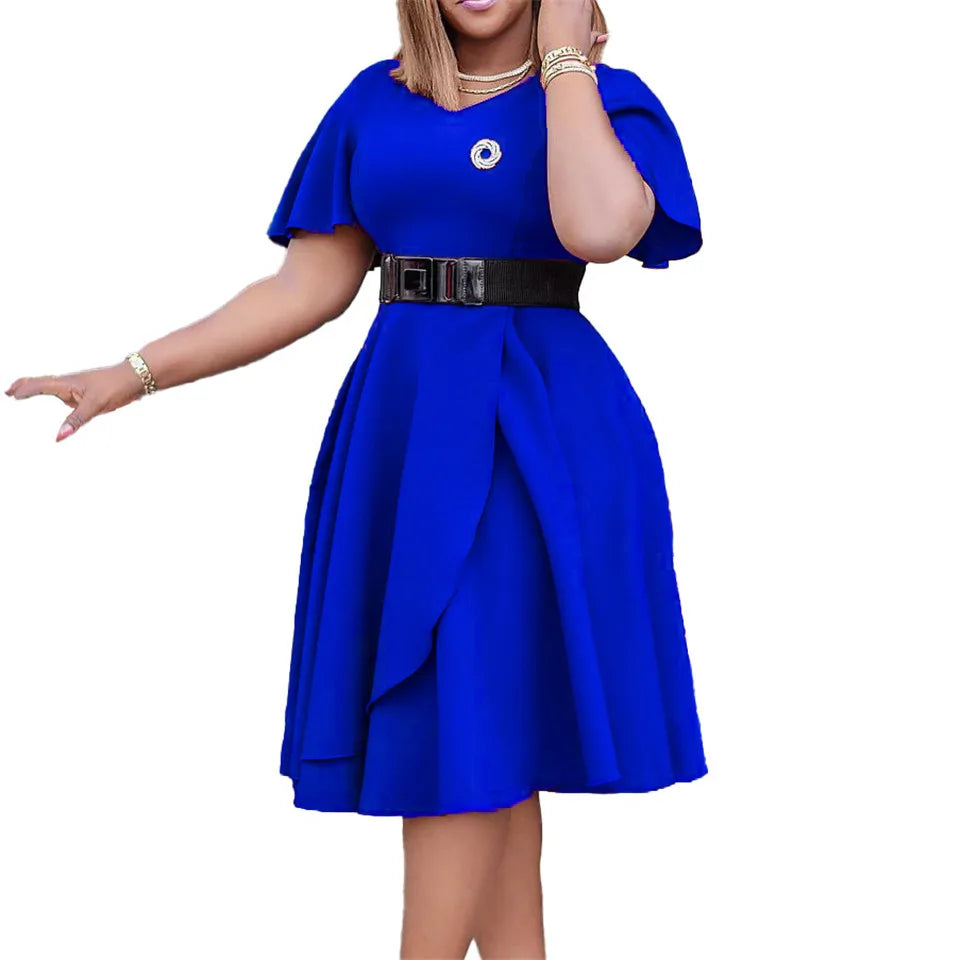 Plus Size High Waist A-Line Dress-Blue-S-State of Style
