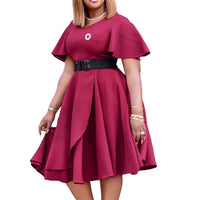 Plus Size High Waist A-Line Dress-Red-S-State of Style