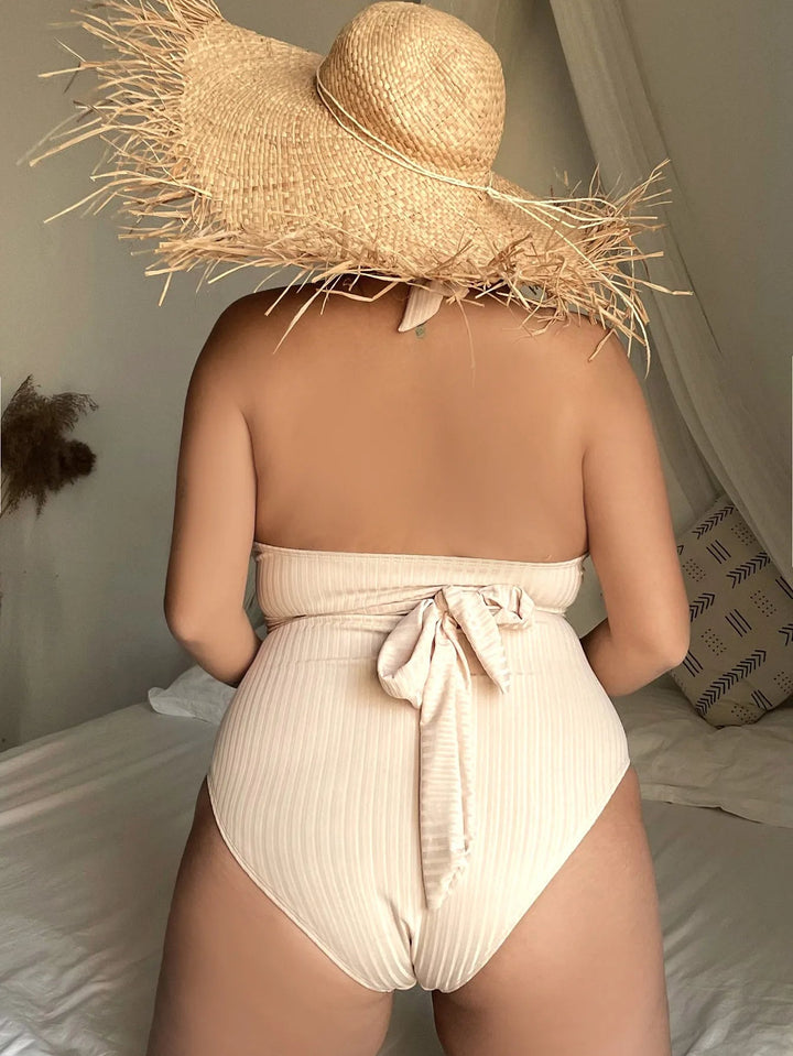 Plus Size High Waisted Curve-Hugging Bikini-Khaki-2XL-State of Style