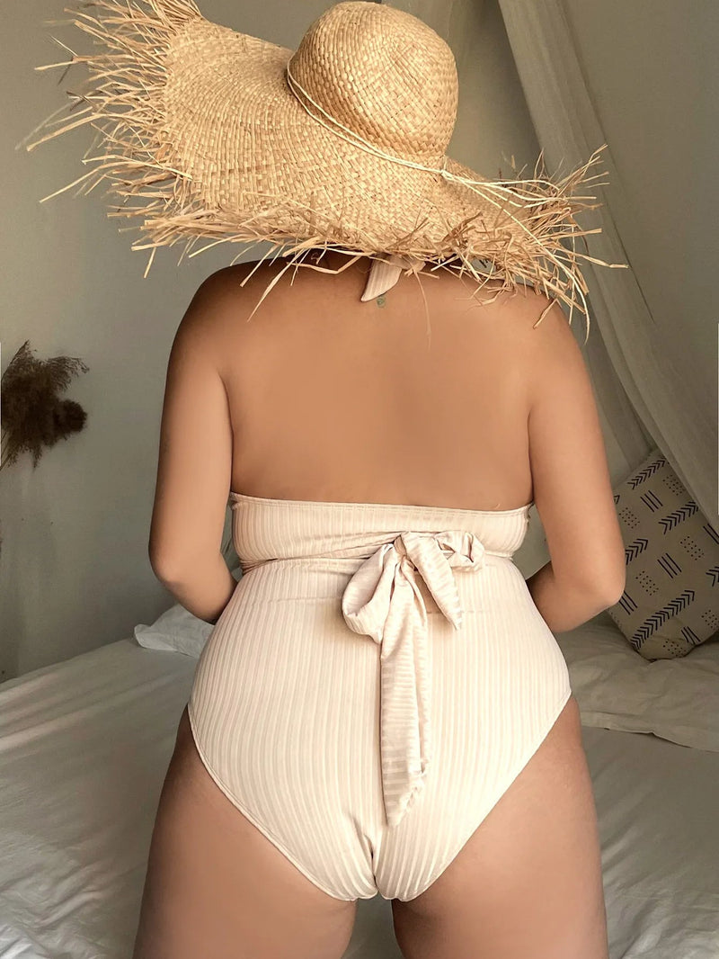 Plus Size High Waisted Curve-Hugging Bikini-Khaki-2XL-State of Style