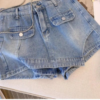 Plus Size High-Waisted Denim Shorts-Light Blue-2XL-State of Style