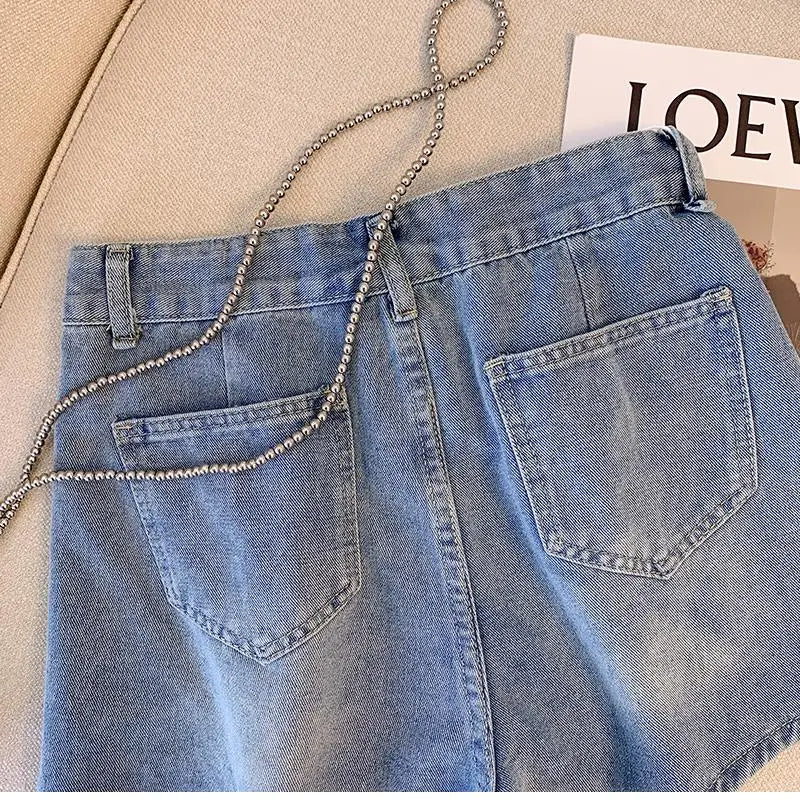 Plus Size High-Waisted Denim Shorts-Light Blue-2XL-State of Style