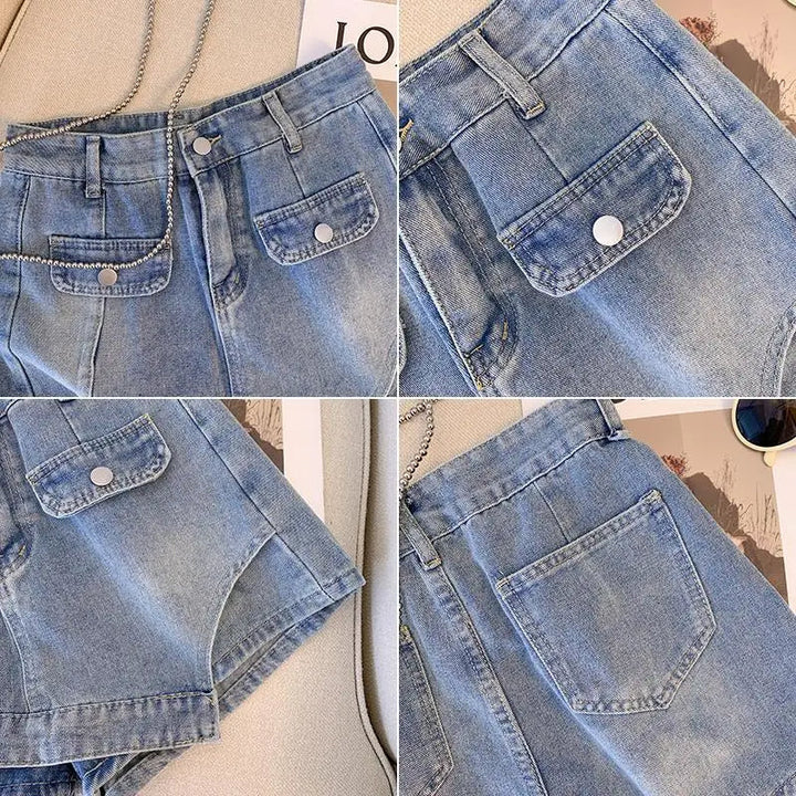 Plus Size High-Waisted Denim Shorts-Light Blue-2XL-State of Style