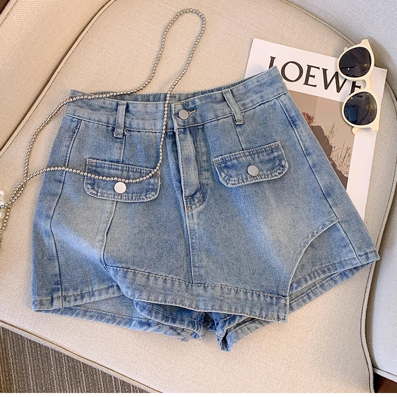 Plus Size High-Waisted Denim Shorts-Light Blue-2XL-State of Style