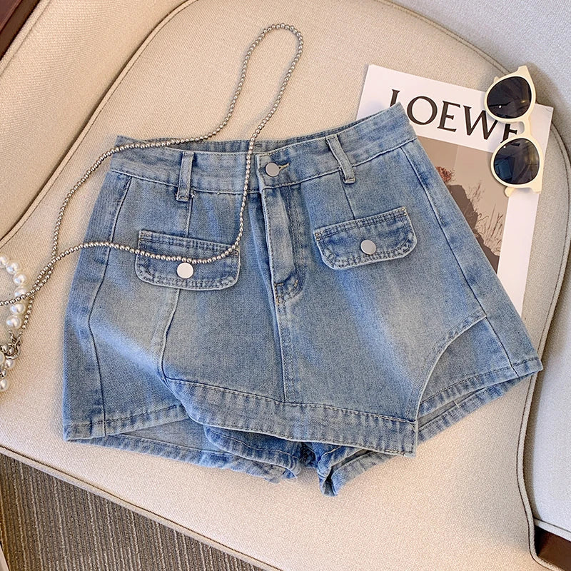 Plus Size High-Waisted Denim Shorts-Light Blue-2XL-State of Style