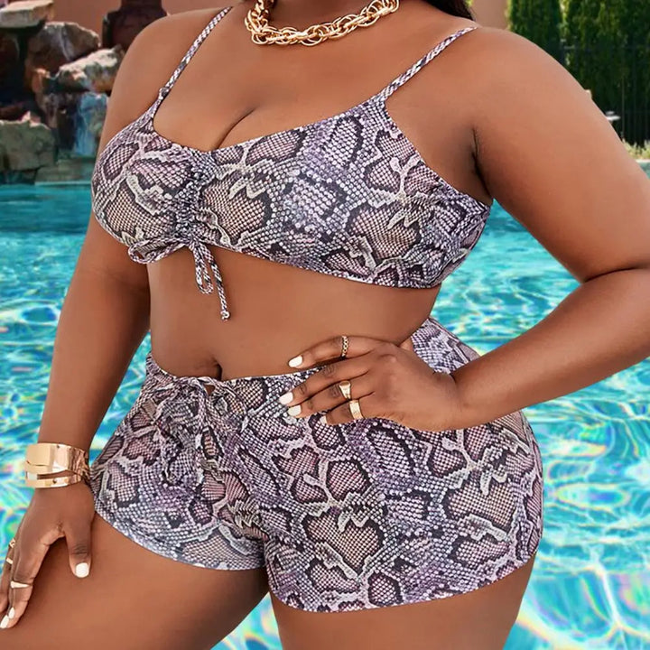 Plus-Size High-Waisted Leopard Print Swimsuit with Straps-Purple-2XL-State of Style