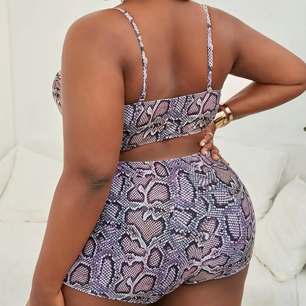 Plus-Size High-Waisted Leopard Print Swimsuit with Straps-Purple-2XL-State of Style
