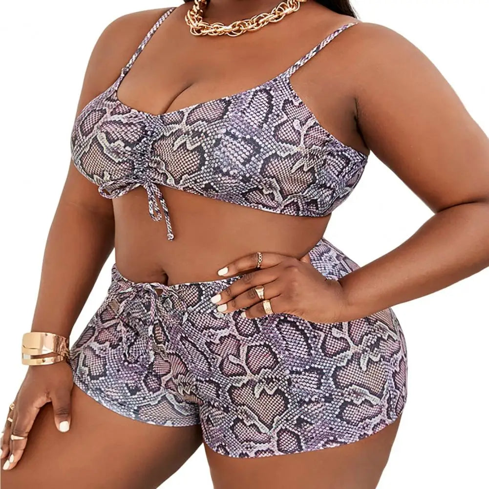 Plus-Size High-Waisted Leopard Print Swimsuit with Straps-Purple-2XL-State of Style