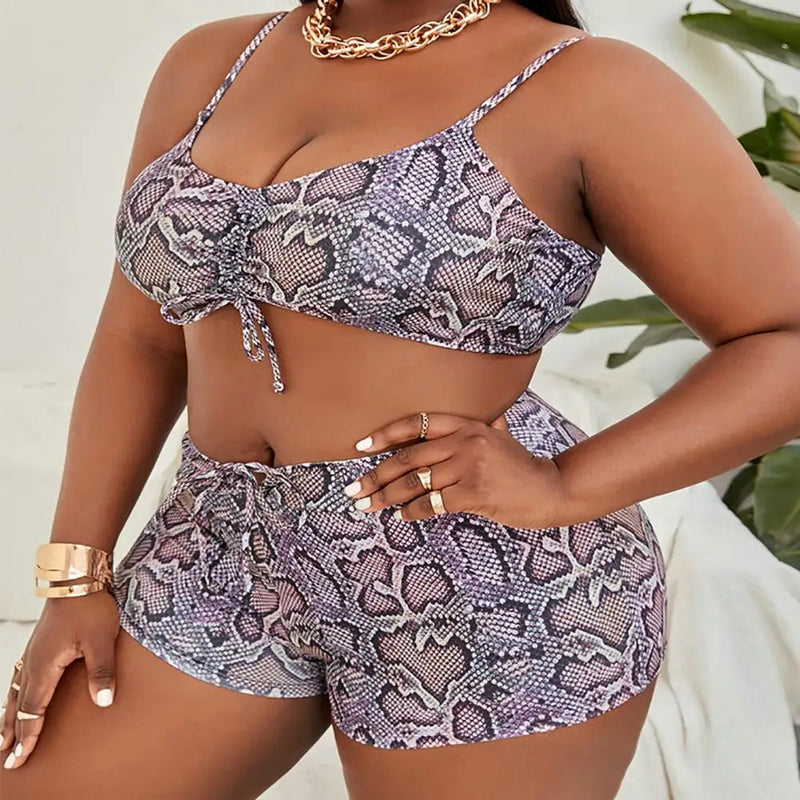 Plus-Size High-Waisted Leopard Print Swimsuit with Straps-Purple-2XL-State of Style