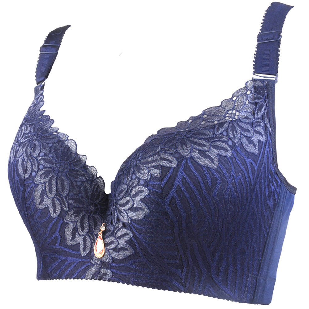 Plus Size Lace Full Cup Minimizer Bra-Blue-12-C-State of Style