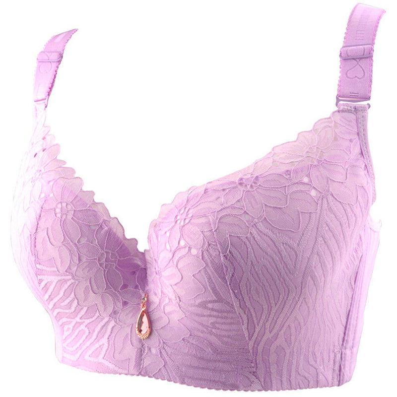 Plus Size Lace Full Cup Minimizer Bra-Purple-12-C-State of Style