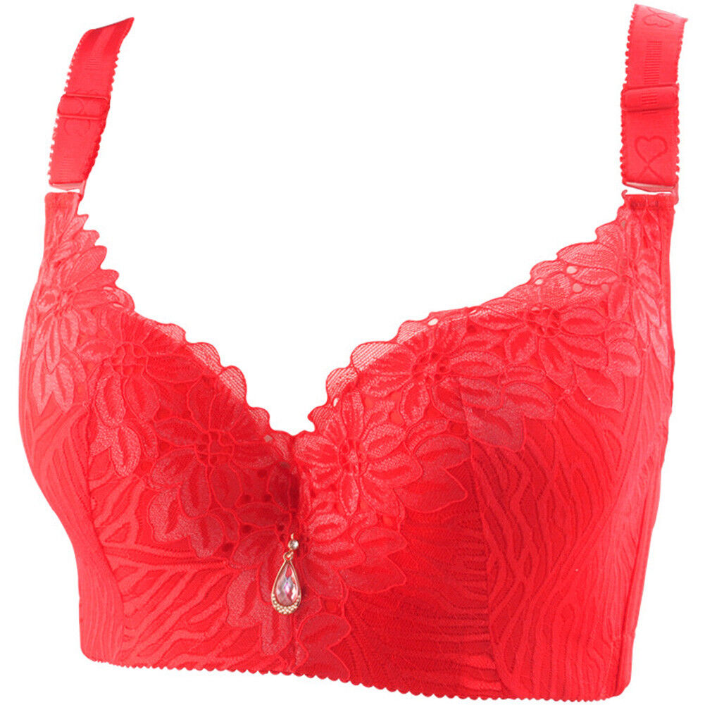 Plus Size Lace Full Cup Minimizer Bra-Red-12-C-State of Style
