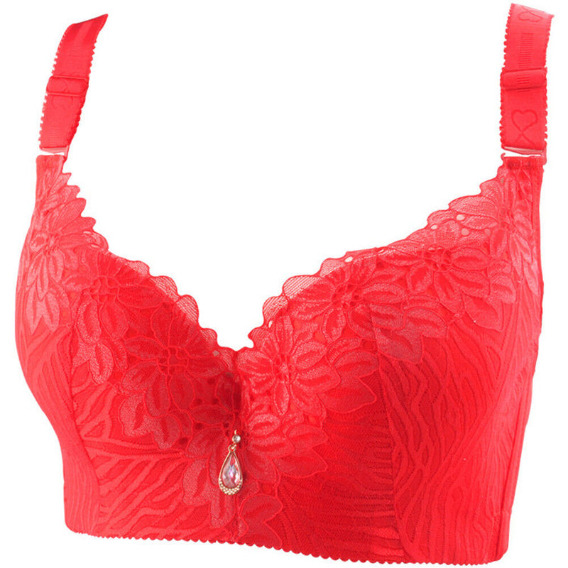 Plus Size Lace Full Cup Minimizer Bra-Red-12-C-State of Style