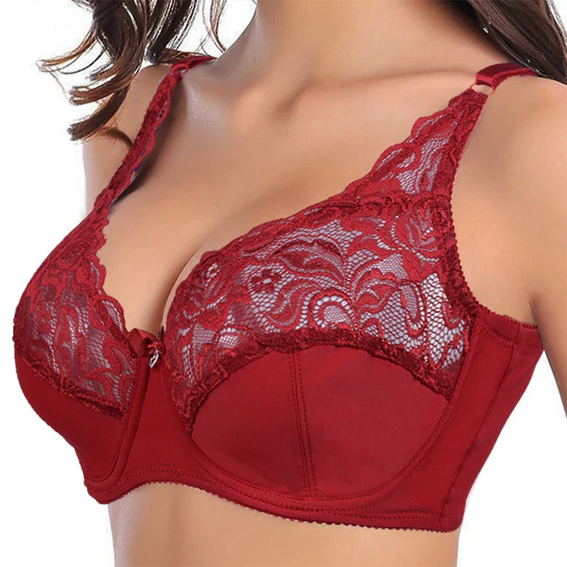 Plus Size Lace Push-Up Bra – Elegant & Supportive-Red-10C-State of Style