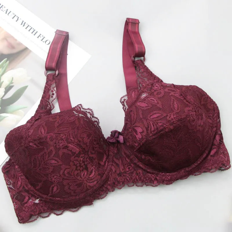 Plus Size Lace Push-Up Bra – Sensual & Supportive-Burgundy-10C-State of Style