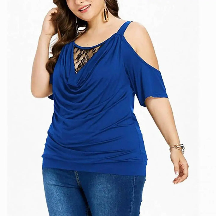 Plus Size Lace Top with Short Sleeves – Off-Shoulder Design-Black-2XL-State of Style