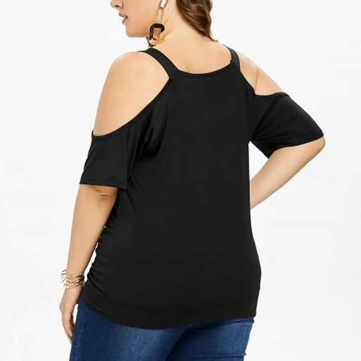 Plus Size Lace Top with Short Sleeves – Off-Shoulder Design-Black-2XL-State of Style