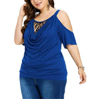 Plus Size Lace Top with Short Sleeves – Off-Shoulder Design-Blue-2XL-State of Style