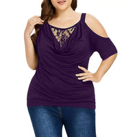 Plus Size Lace Top with Short Sleeves – Off-Shoulder Design-Purple-2XL-State of Style