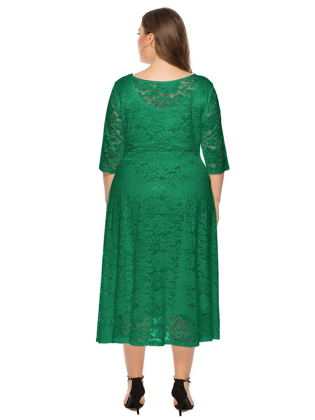 Plus Size Midi Dress with Contrasting Lace-Black-XL-State of Style